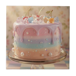 Estética Comida Bolo Arco-íris Vidro Pastel