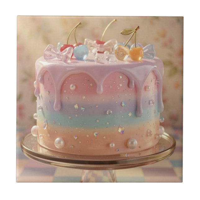 Estética Comida Bolo Arco-íris Vidro Pastel (Frente)