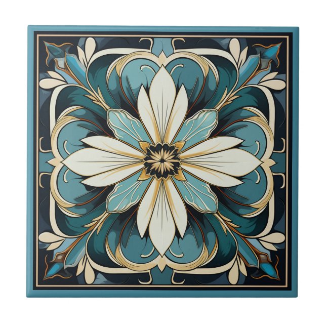 Estilo Art deco padrão floral azulejo cerâmico (Frente)