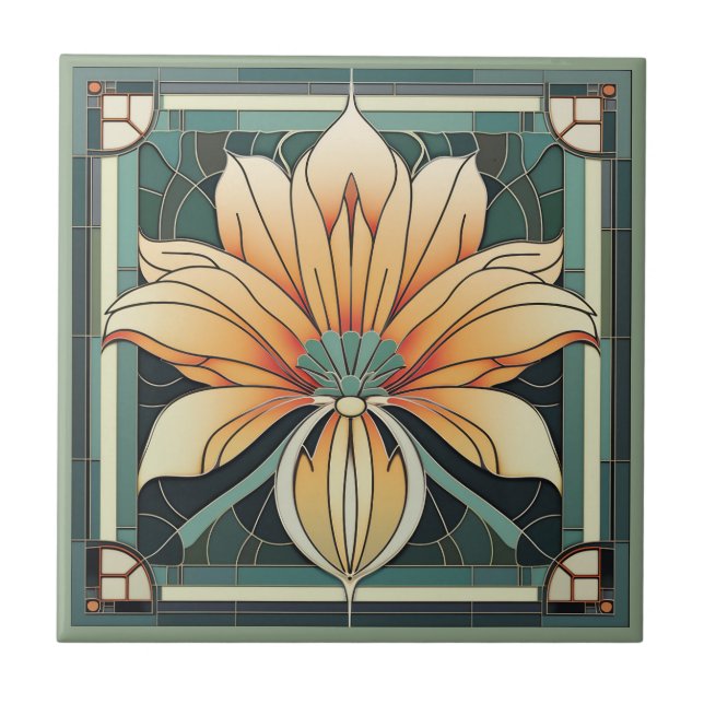 Estilo Art deco padrão floral azulejo cerâmico (Frente)