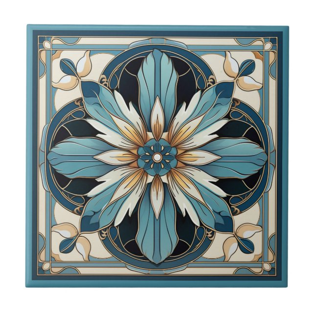 Estilo Art deco padrão floral azulejo cerâmico (Frente)