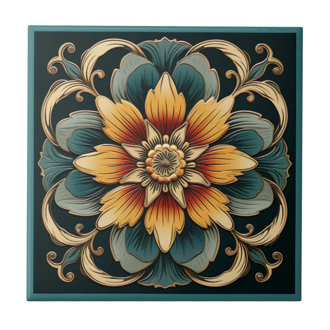 Estilo Art deco padrão floral azulejo cerâmico (Frente)