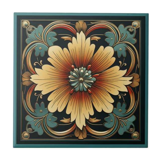 Estilo Art deco padrão floral azulejo cerâmico (Frente)