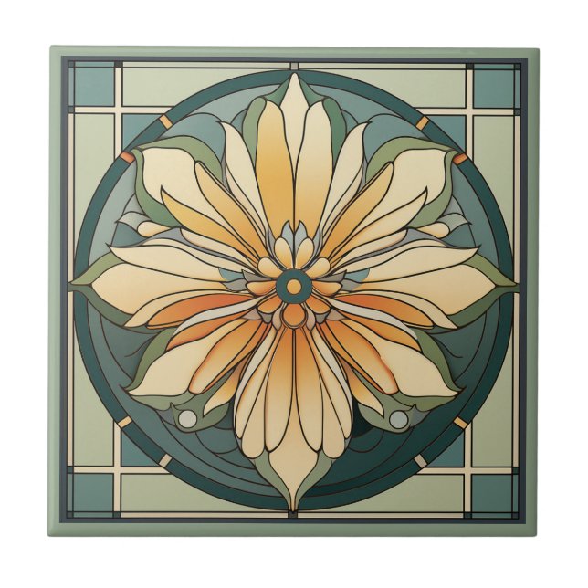 Estilo Art deco padrão floral azulejo cerâmico (Frente)