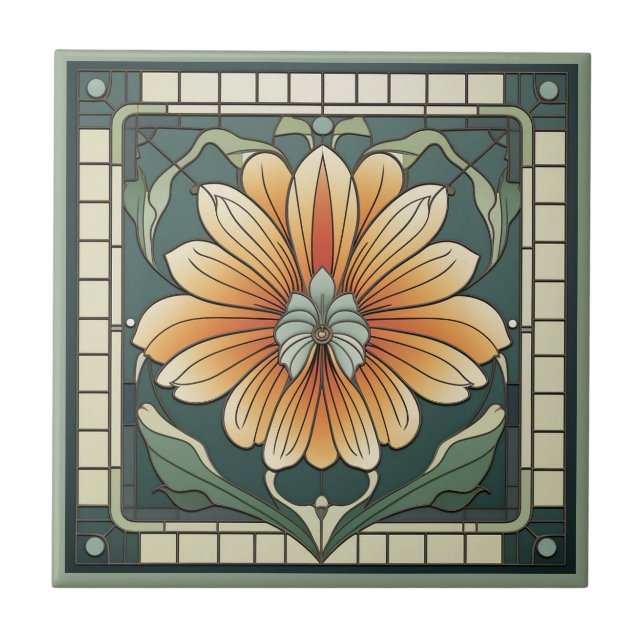 Estilo Art deco padrão floral azulejo cerâmico (Frente)