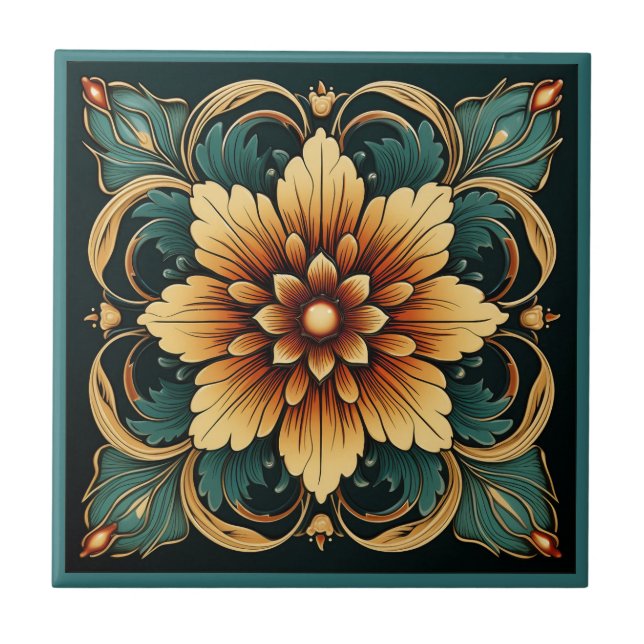 Estilo Art deco padrão floral azulejo cerâmico (Frente)