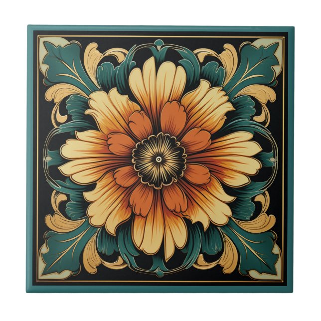 Estilo Art deco padrão floral azulejo cerâmico (Frente)