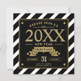 Estilo Art Deco Preto e Convite de festas de Ano N