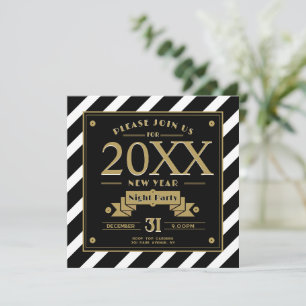 Estilo Art Deco Preto e Convite de festas de Ano N