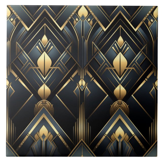 Estilo Art Déco preto e dourado,  (The complete printed Art Deco tile design. Tiles sold individually.)