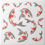 Estilo asiático branco-laranja-koi<br><div class="desc">Peixe japonês azulejo de cerâmica do estilo laranja e asiático branco.</div>