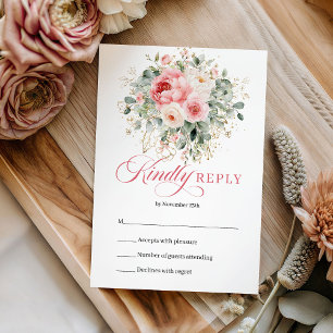 Estilo Boho Rosa Floral Dourado Design de RSVP de