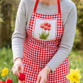Estilo Country Xadrez Vermelho com Tulipas Vermelh