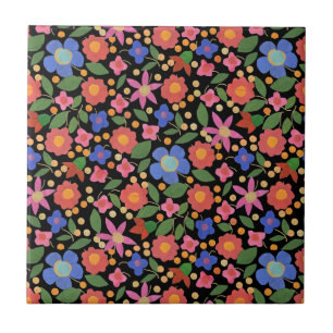 Estilo da arte popular floral no azulejo preto