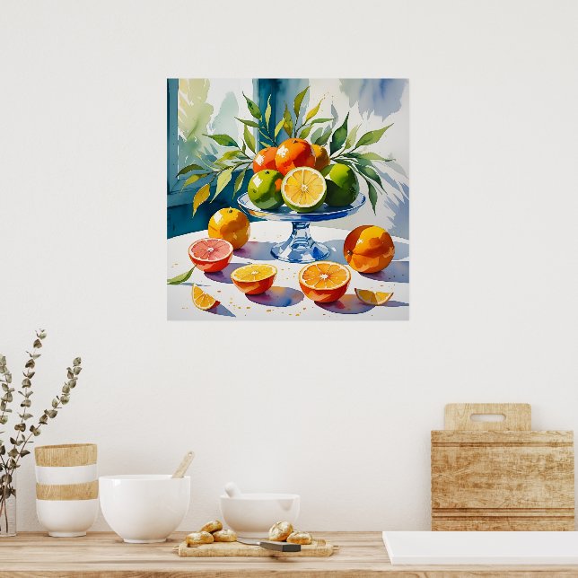 Estilo de Aquarela Citrus Vignette Poster (Cozinha)