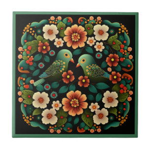 Estilo de arte, estilo flor, padrão de aves, azule