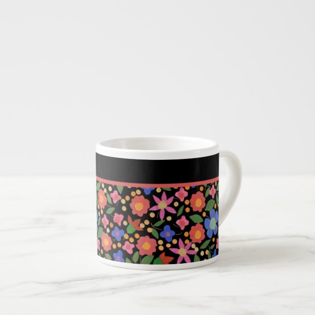 Estilo de Arte Folclórica bonito Floral na Caneca  (Frente Esquerda)