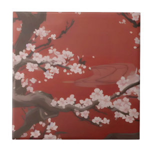 Estilo de Arte Japonês Flor de Cerejeira Branca Ve