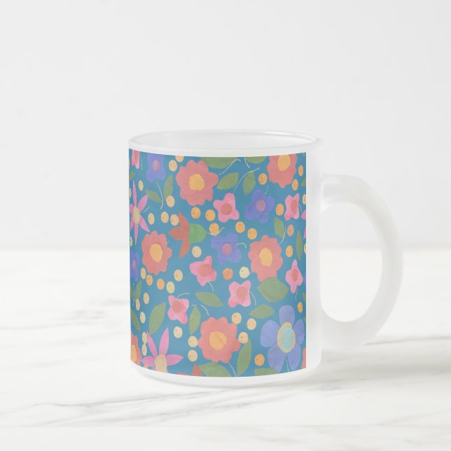 Estilo de arte popular floral em caneca azul de ca (Direita)