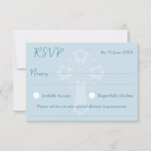 Estilo de Cartão RSVP 2 Floral Cruz Baptism Azul