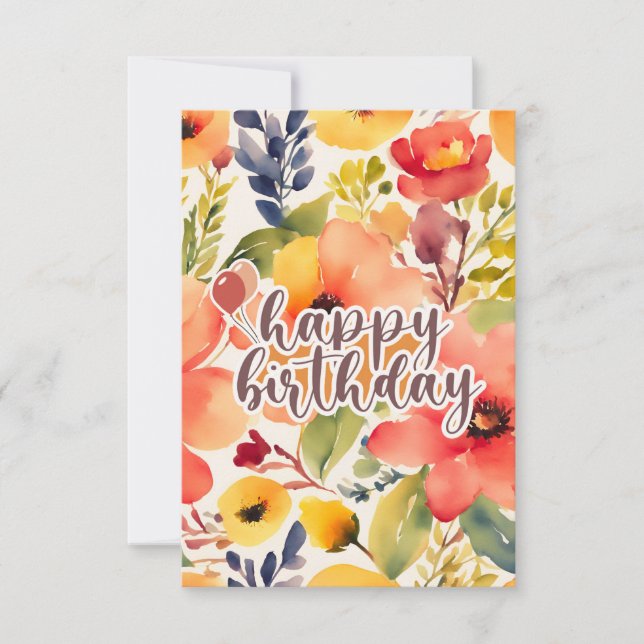 estilo de flores aquáticas de aniversário feliz (Frente)
