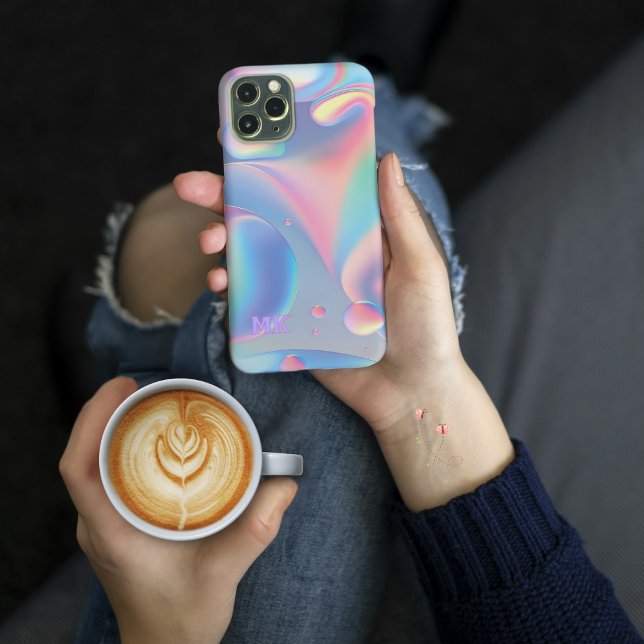 Estilo de Lâmpada Hippy Lava Hippy Psychedelic Rai (Personalize your initial/monogram on this pretty, pastel psychedelic bubbles and swirls phone case)
