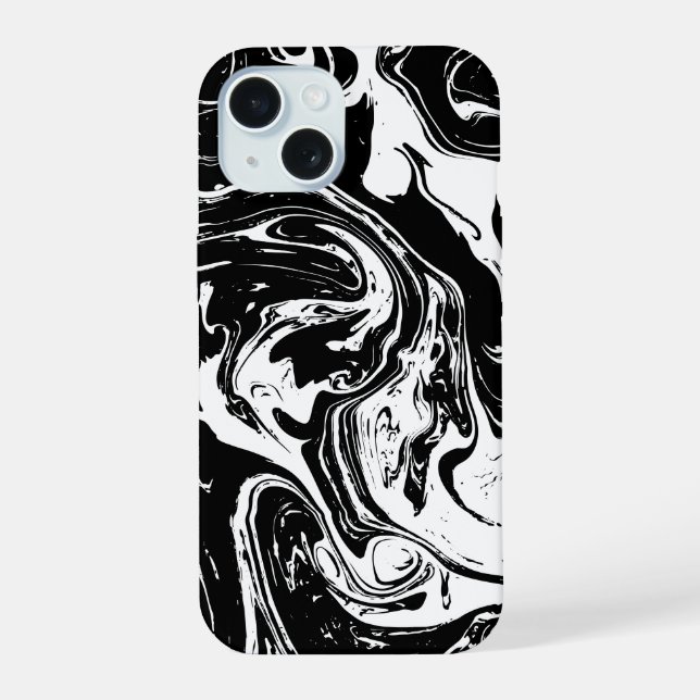 Estilo de mármore preto e branco iPhone 15 (Verso)