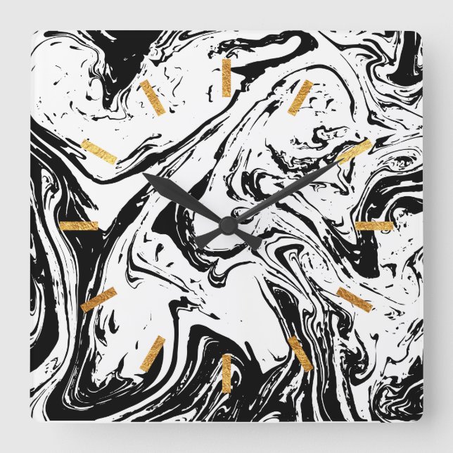 Estilo de mármore preto e branco - relógio de pare (Frente)