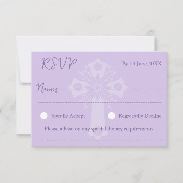 Estilo de Placa RSVP 2 Baptismo Floral Cruz Lilac (Frente)
