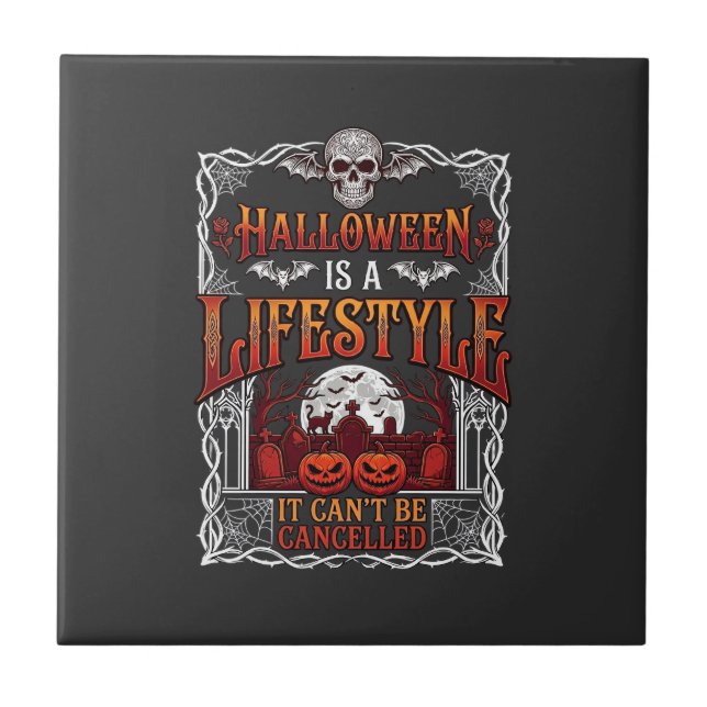 Estilo de Vida de Halloween Morcego Crânio Cemitér (Frente)