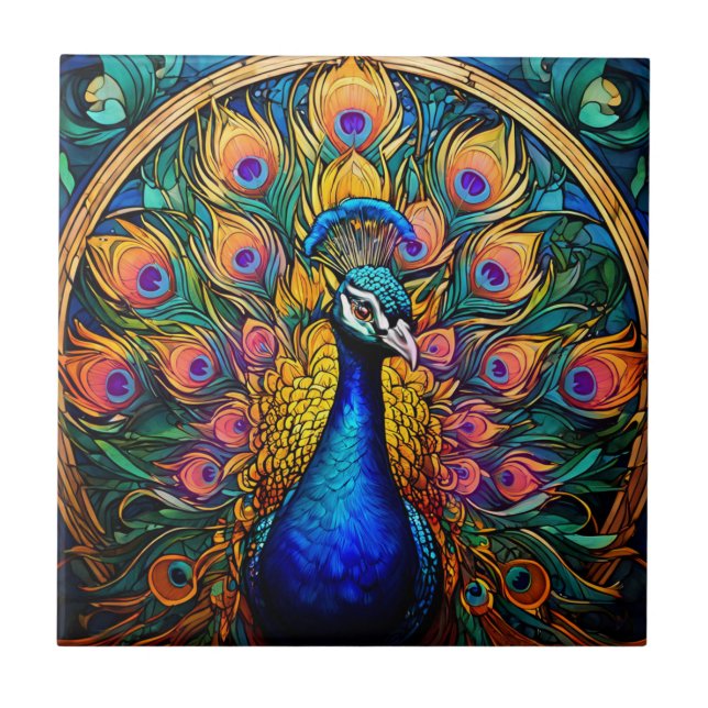 Estilo de Vidro Arranjado Azulejo Cerâmico Peacock (Frente)