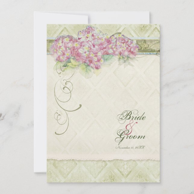 Estilo de Vintage - Hydrangea Rosa - Convite de Ca (Frente)