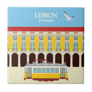 Estilo de vintagem do elétrico amarelo de Lisboa