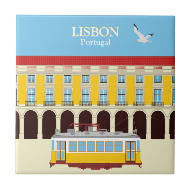 Estilo de vintagem do elétrico amarelo de Lisboa (Frente)