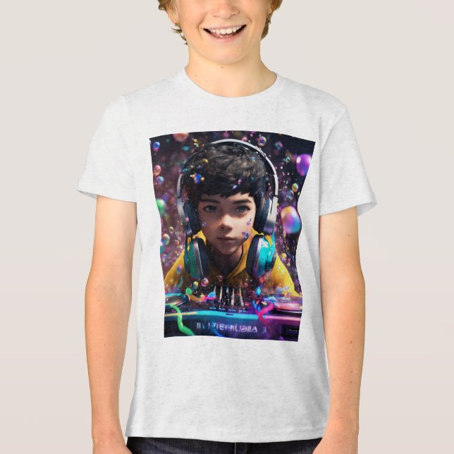 Estilo DJ - Camisa-T com três misturas jovens - Pe (Frente)