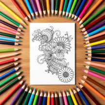 Estilo Doodle Floral - Colorir seu próprio cartão