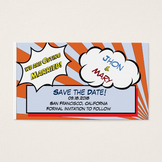 estilo em quadrinhos de pop salvar data (Frente)