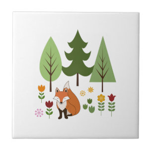 Estilo escandinavo Fox Flowers Trees Ilustração