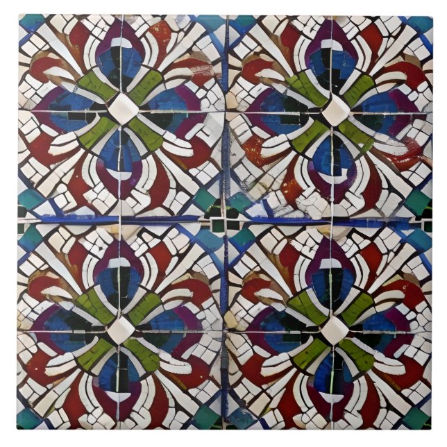 Estilo Espanhol Simulado Mosaico Azul Verde (Frente)