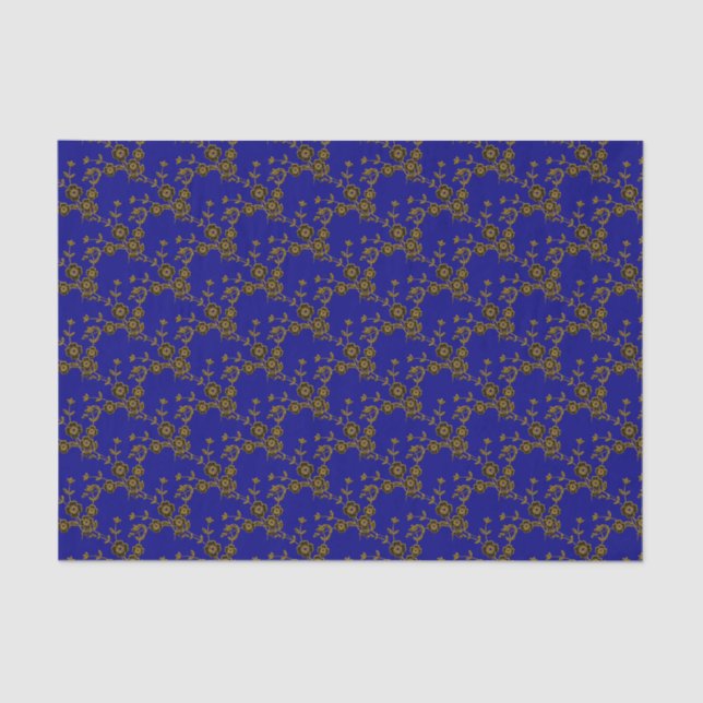 Estilo Floral 1, PAPEL Azul-Dourado-2-TECIDOS (Frente )