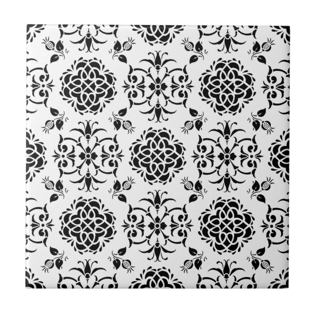 Estilo Floral Damask Vintage Preto e Branco (Frente)