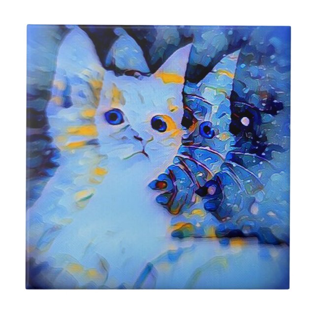 Estilo Impressionista Azul de Arte de Gato (Frente)