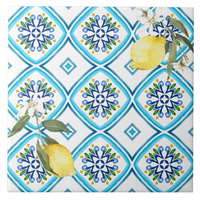 estilo italiano,azulejos,majolica,limão,Impressão  (Frente)