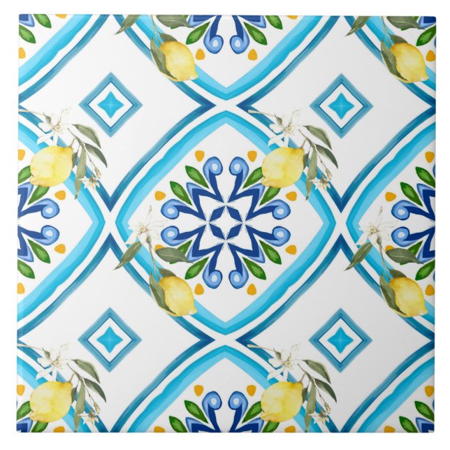 estilo italiano,azulejos,majolica,limão,Impressão  (Frente)