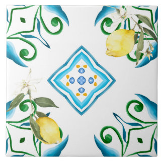 estilo italiano,azulejos,majolica,limão,Impressão 