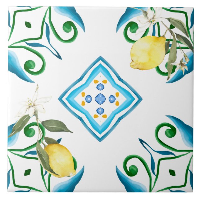 estilo italiano,azulejos,majolica,limão,Impressão  (Frente)