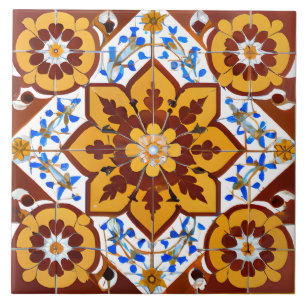 Estilo Italiano Simulado Vermelho Mosaico e Dourad