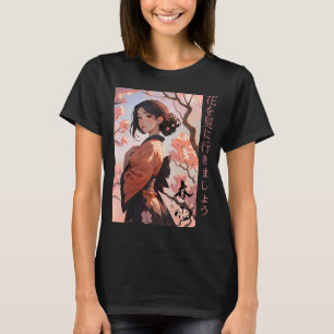 Estilo Japonês Menina Animada na Camiseta Yukata