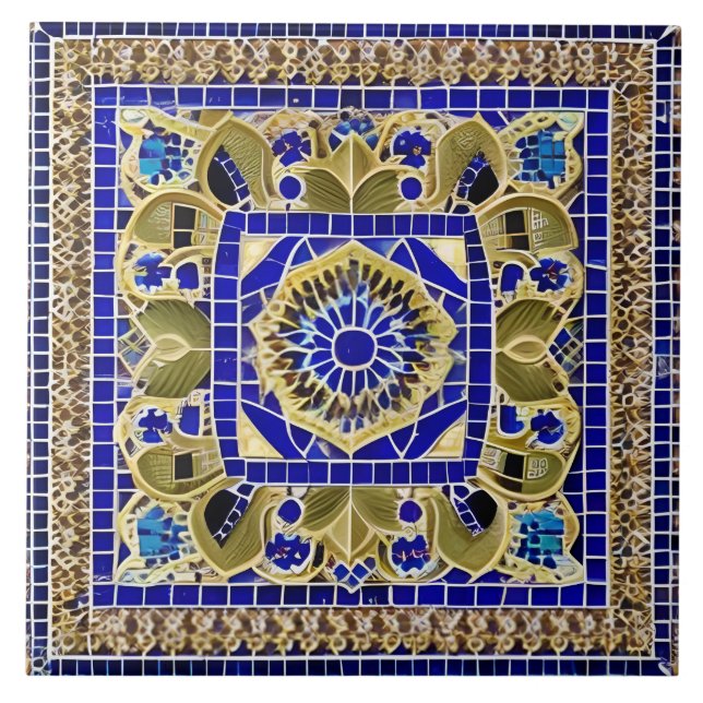 Estilo marroquino Simulado Azul Mosaico e Dourado (Frente)