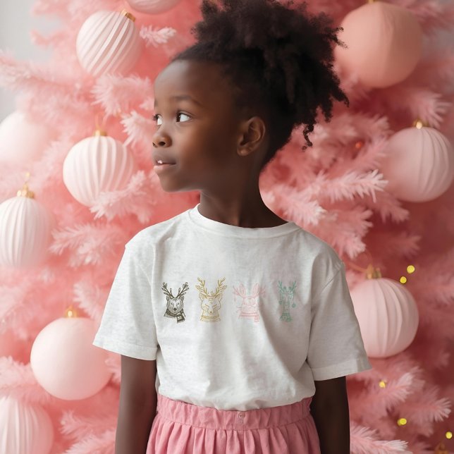 Estilo Moderno Estilo Florestal Natal (Modern Etched Style Woodland Animals Christmas Tri-Blend Shirt)